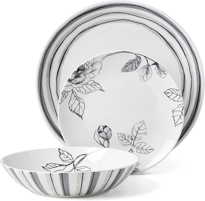 Oneida Sketchbook Piece Dinnerware Set, 12 Count, White, Dorm Necessities, Dorm Essentials