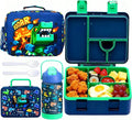 rockpapa Kids Lunch Box Set with 14oz Insulated Water Bottle & Lunch Bag, Leakproof 5.5 Cups Bento Box for School & Children, BPA-Free, Microwave Safe for Boys Girls (Blue Dinosaur)