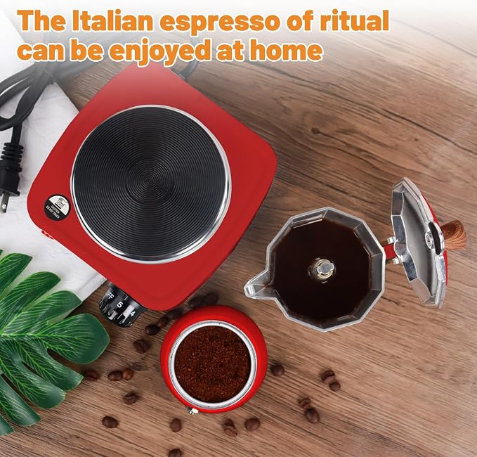 2-in-1 Aluminum Moka Pot Set with Electric Stove Classic Stovetop Espresso Coffee Maker 150ml 5oz Mocha Express Portable Gift Camping Travel Preferred Cafe Italian Cuban Café Brewing 3 Cup