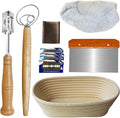 10inch Oval Banneton Proofing Basket Set Bread Baking Kit, Dough Scraper, Bread Lame, Danish Dough Whisk Sourdough Proofing Basket Artisanal Bread Making Tools and Supplies Set