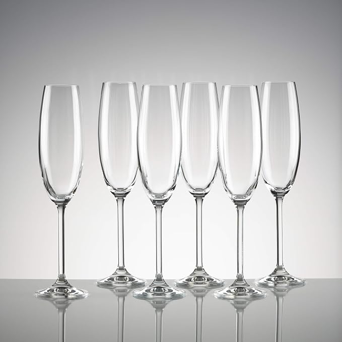 Lenox Champagne Flutes, Tuscany Classics 8 Oz Champagne Glasses Set of 6, 1.5 x 10-inch, Clear European Glass, Stemware, Dishwasher Safe, Wedding Decor, New Years, 8 Oz Flute Glasses (6-Piece)