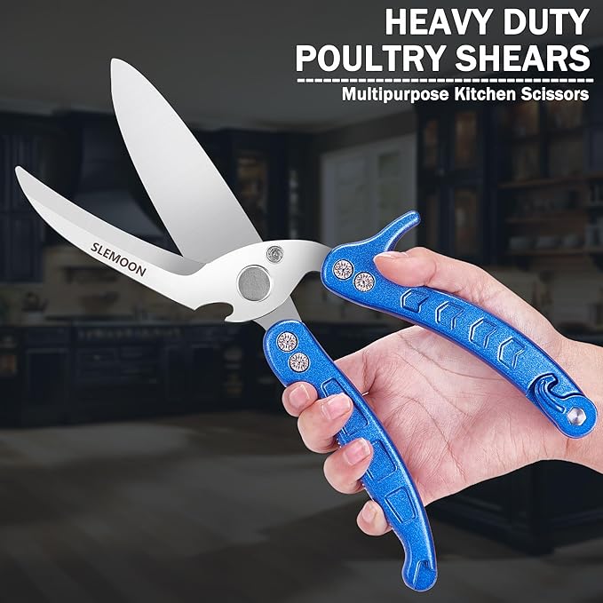 Heavy Duty Poultry Shears Kitchen for Chicken Meat,Multipurpose Kitchen Shears for Food,Herb Scissors with 5 Blades and Cleaning Comb, Cool Kitchen Gadgets Tools 2024 Green,2pcs set,blue