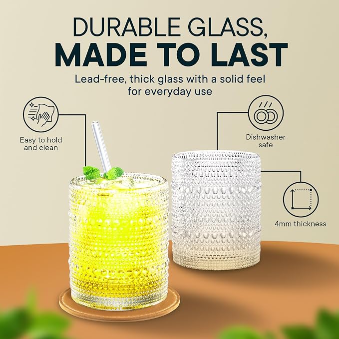 12 Oz Hobnail Drinking Set, Clear | Set of 12