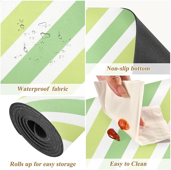2-in-1 Table Runner Trivet for Hot Dishes Heat Resistant Hot Plate Mat Pad 39x12 Inch Waterproof Table Protector Trivets for Countertop Non Slip Decorative Green Lines
