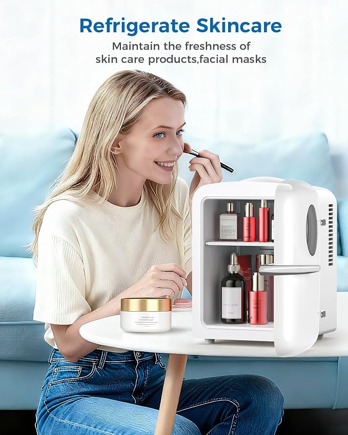 Electactic Mini Fridge for Skincare, 4L/6 Cans Small Cosmetic Fridge for Makeup & Drink, With Observation Window, Portable Desk Fridge Cooler and Warmer for Kids, Bedroom, Countertop, White