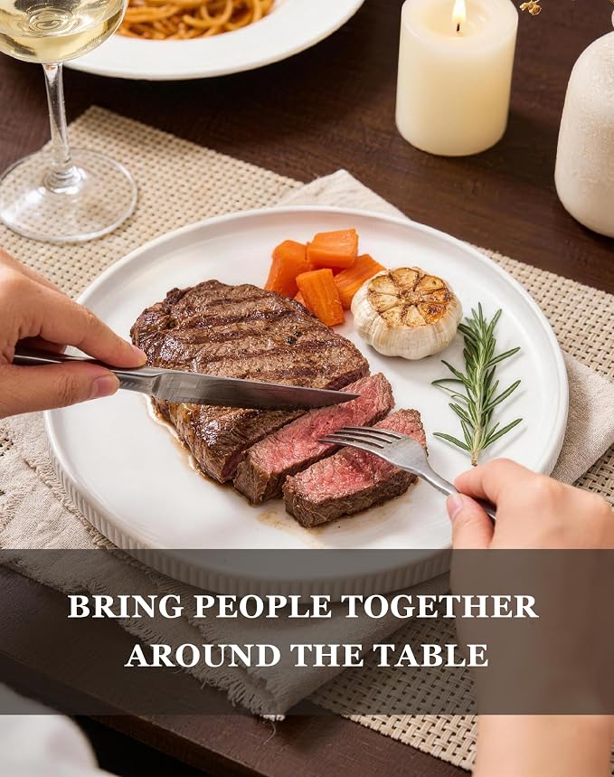OTAGO 24-Piece Dinnerware Set for 6 with Mugs, Ribbed Stoneware Plates and Bowls Sets, Unique Handcrafted Reactive Glaze, Chip and Scratch Resistant Dish Set, Microwave & Dishwasher Safe, White