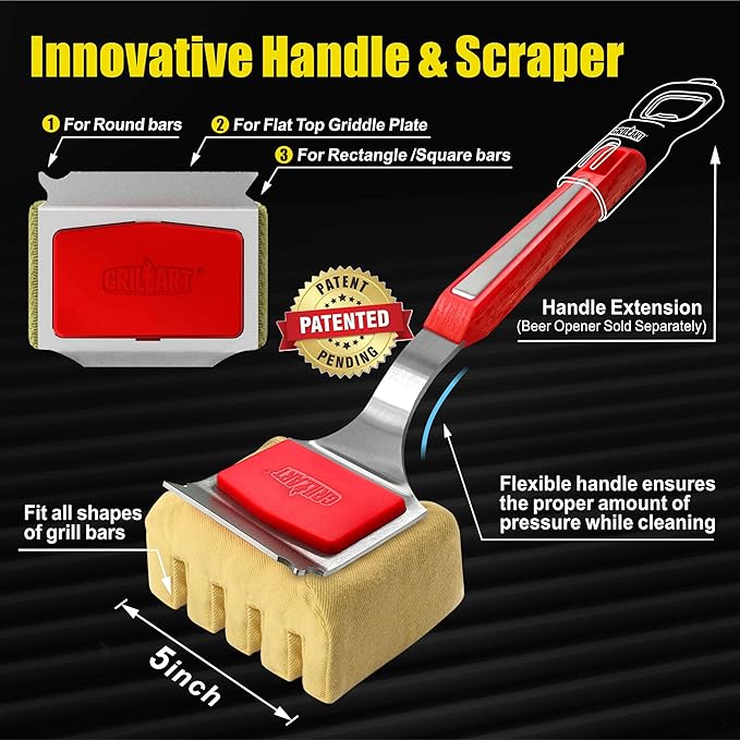 GRILLART Bristle-Free BBQ Grill Brush Replacement Head – Heavy-Duty Scraper Tool for Cast Iron & Stainless Steel Grates, Safe & Durable Barbecue Cleaner with Seamless Fit Design