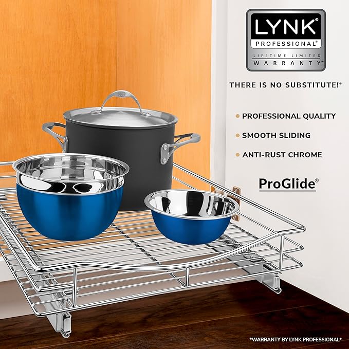 LYNK PROFESSIONAL® Pull Out Cabinet Organizer, 17" x 18" Slide Out Cabinet Organizer Pull Out Drawer – Pull Out Shelves for Kitchen Cabinets – Under Sink Organizers - Lifetime Ltd. Warranty, Chrome