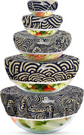 Beeswax Bowl Covers Set of 5 (XS–XL) – Reusable Elastic Food Covers for Bowls – Organic Cotton with Beeswax, Washable & Plastic-Free | Li’l Things – Japanese Waves