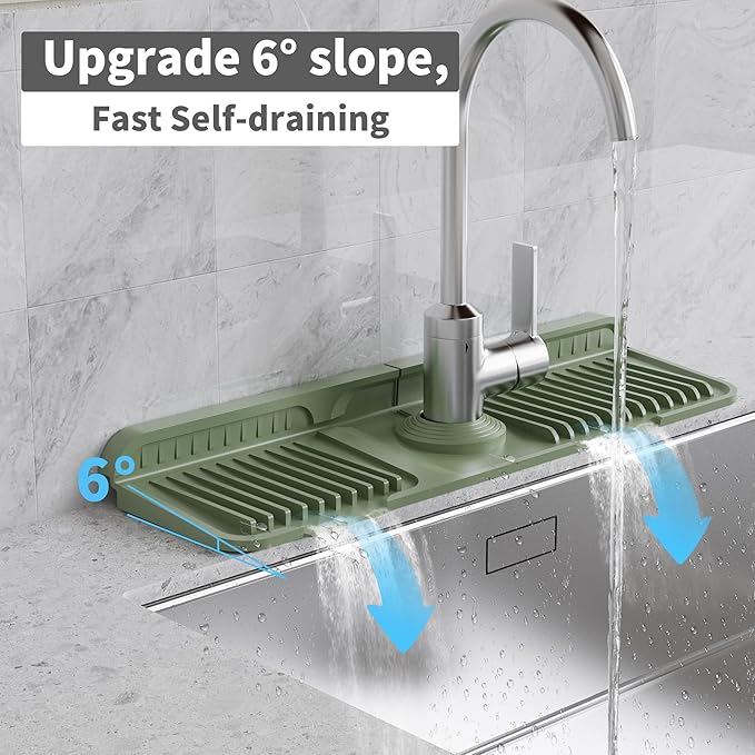 WAFT YEARN 17X5 Inch Silicone Durable Faucet Mat Kitchen Sink Splash Guard Draining Protector Tray Liner Absorbent Protective Counter Accessories For Sink Kitchen Bathroom Laundry Room Bar & RV Green