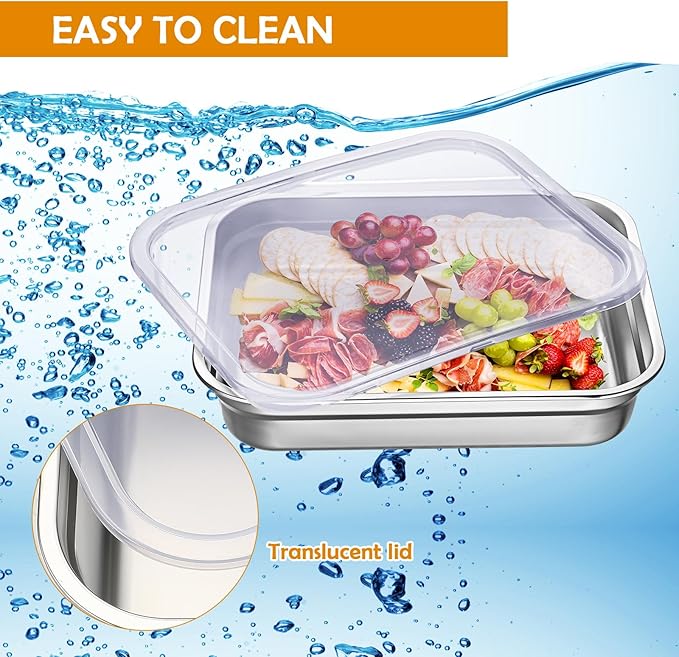 8 Pcs 304 Stainless Steel Food Storage Containers with Lids Hotel Pans Chicken Food Grade Pans Metal Meal Containers for Restaurant Stackable Kitchen Freezer Buffet (2.6 Inch Deep)