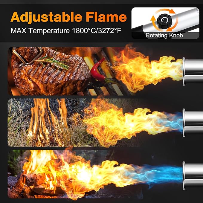 KELIN Propane Torch with One-Touch Max Fire & Kitchen Thermometer for Kitchen Cooking Torch Gun Charcoal Lighter with Safety Lock Flame Thrower for BBQ, Sous Vide, Grill, Campfire (Tank Not Included)