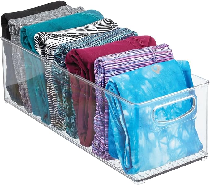 mDesign Plastic Closet Organizer with Handles - Storage Basket Bin for Closet Shelf Organization - Stackable Container for Organizing Clothes and Laundry Supplies - Ligne Collection - 8 Pack - Clear