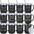 Sieral 12 Pcs Christian Gifts Coffee Mugs with Straw Lid 17 oz Religious Cups with Bible Stainless Steel Tumbler Inspirational Gifts for Women Men Pastor's Church Group(Black,Spanish)
