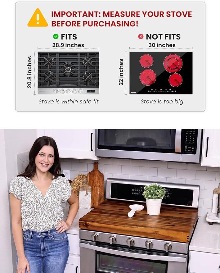 TIDITA Stove Top Covers for Electric Stove 30”x22” (Outer) / 28.9”x20.8” (Inner) - Acacia Wood Noodle Board Gas Stovetop - Stove Top Covers for Gas Burners, Sink Cover For Counter Space (Walnut color)