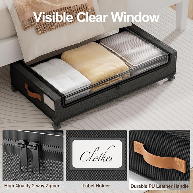 LAMU Under Bed Storage with Wheels 2 Pack & 2 Pack Bathroom Organizers and Storage
