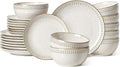 LE TAUCI 24 Piece Dinnerware Sets for 8, Large Plates and Bowls Sets, Ceramic Dishes Set for 8, Modern Stoneware Tableware, Chip Resistant, Ideal for Hosting, Reactive Beige (8"&10" Plate, 27oz Bowl)