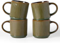 famiware Coffee Mug Set for 4, Star 12 oz Catering Mugs Cup Set with Handle for Coffee, Tea, Cocoa, Milk - Ceramic Stoneware Drinkware Set, Moss