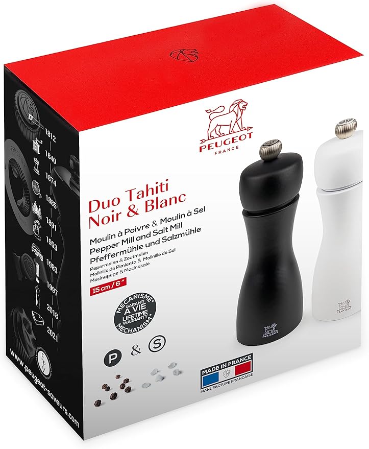 Peugeot 2/24260 Tahiti 6 Inch Black Pepper Mill and White Salt Mill Set