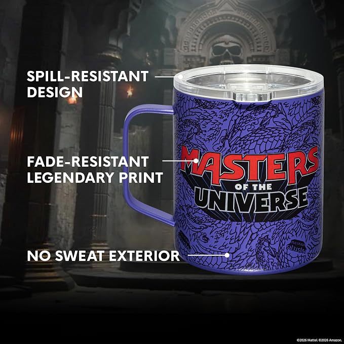 Dragon Glassware x Masters of the Universe (MOTU) Stainless Steel Camp Mug - 12 oz Insulated Camping Mug for Coffee, Tea, Matcha, Hot Beverages - Official 2026 Movie Merch - Skeletor