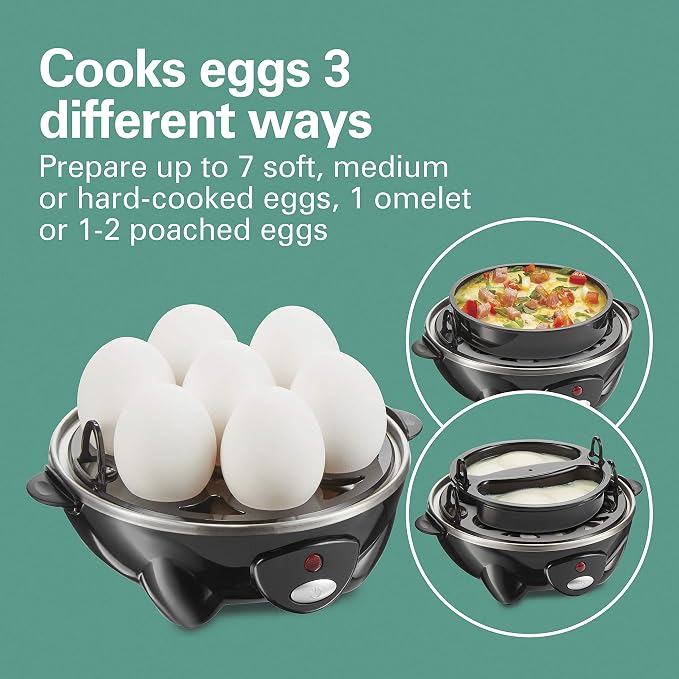 Hamilton Beach Electric Egg Cookers for Hard Boiled Eggs, Poacher, Omelet Maker & Vegetable Steamer, Holds 7 (25507) & Holds 14 (25508)