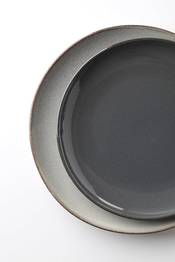 Oneida Dinnerware Sets, Organic Shades Gray 12-Piece Dinnerware Set, Set for 4, Service For 4, Stoneware Material, Dishwasher and Microwave Safe, Plates And Bowls, Dinner Dishes, Home (Gray, 12 Piece)