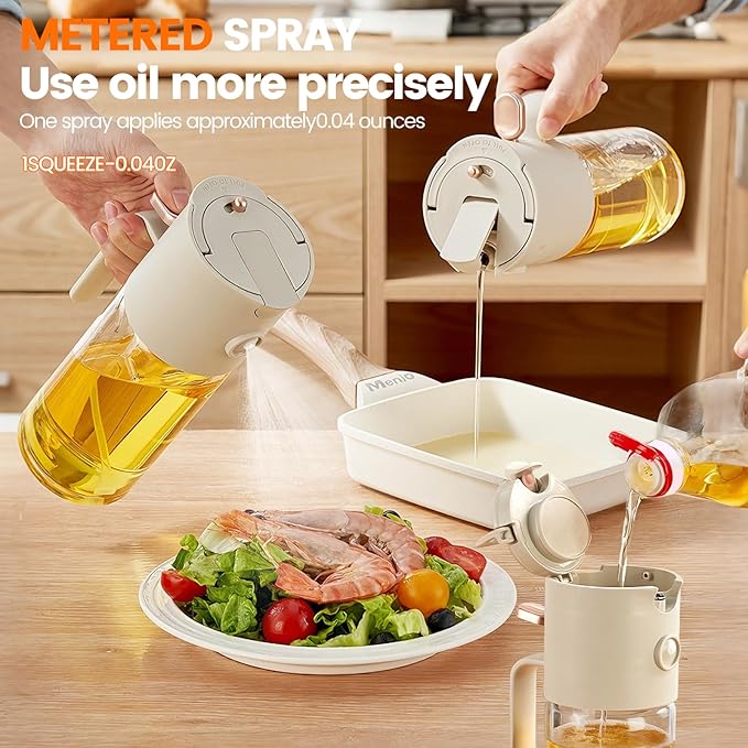 2026 Upgrade 3 in 1 Oil Dispenser Bottle with FREE 3-Piece Outdoor Mini Kit，580ML/19.6OZ Olive Oil Sprayer for Camping, BBQ, kitchen & Air Fryer