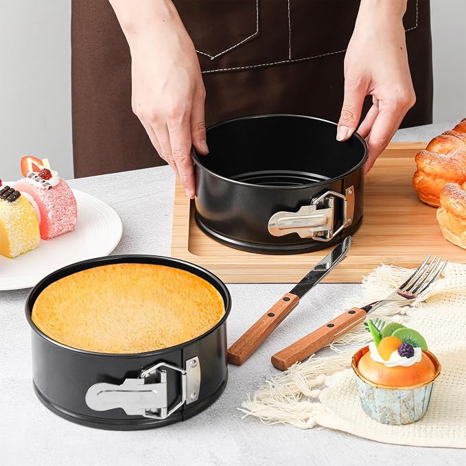 Funnymoom 4 Pcs 6 Inch Non Stick Springform Pan with Removable Bottom Carbon Steel Round Springform Cheesecake Pan with Stainless Steel Spring Buckles for Baking Kitchens Restaurant(Black)