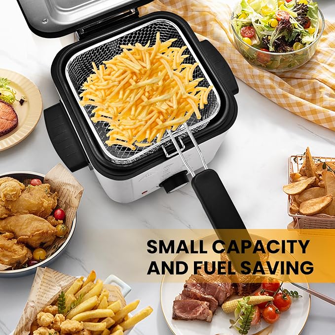 Pukomc Deep Fryer 3 Liter Capacity,1500W Oil Fryer with Adjustable Temperature,Viewing Window,Detachable Frying Basket,Made of Stainless Steel Material and Easy to Clean