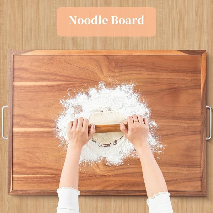 Noodle Board Stove Cover with Handles, Acacia Noodle Board Stove Top Covers for Gas Burners and Electric Stove, RV Stovetop Cover, Serving Tray for Kitchen Counter Space (30" x 22")