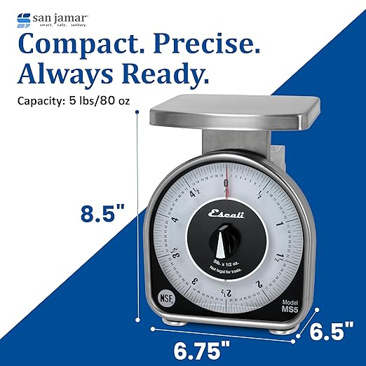 San Jamar Ms Series Mechanical Dial Scale Manual Food Scale with 5 Pound Capacity for Kitchens, Restaurants, And Cooking, Metal, 80 Ounces, Silver