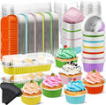Blushtier 180 Set/360 Pcs Mini Loaf Pans with Lids and Spoons Disposable Mini Cake Pans, 6.8, 5, 4.2 oz Square Rectangle Round Aluminum Foil Cupcake Baking Cups Dessert Liners Tins for Desserts