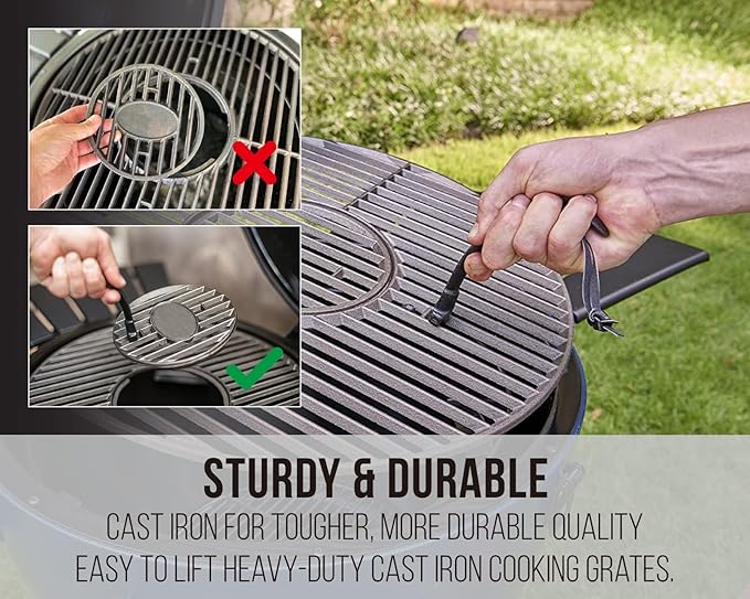 Charcoal Grill Grids Lifter Tool, Cooking Grates Mover Hook - Hot Surfaces Gripper, Chargriller Parts Replacement, Pit Boss, Vision, Big Green Egg Grate Lifter Accessories. Easily Moving Grilling Nets