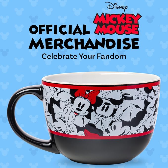 Silver Buffalo Disney Minnie Mouse Ceramic Soup Mug, 24oz | Mickey and Friends pattern artwork, Large capacity ceramic mug, Colorful character design, Ideal for soups and noodles