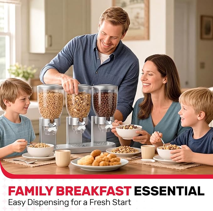 Triple Cereal Dispenser - 3 Pack 2L Large Cereal Containers Storage Airtight, Rotating Plastic Cereal Dispenser for Countertop, Pantry Organizer for Cereal, Rice, Grains, Candy, Coffee Beans