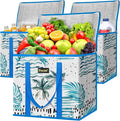 BALEINE 3Pk Insulated Reusable Grocery Bags, Foldable Shopping Bags for Groceries with Reinforced Bottom & Handles (Island Breeze)