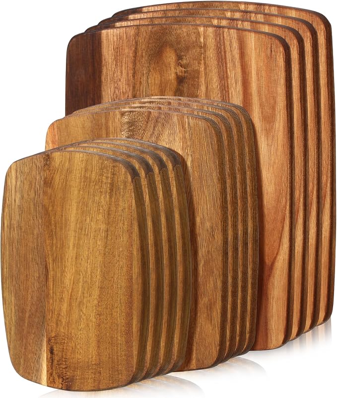 GlikCeil 12 Pcs Thick Acacia Wood Cutting Boards for Kitchen Reversible Wooden Chopping Board Set Double Sided Charcuterie Boards for Meat Cheese Meal Supplies(3 Sizes)