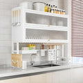 Over Sink Dish Drying Rack 2 Tier Stainless Steel Dish Drainer with Cover and Utensil Holders Large Capacity Space Saving Kitchen Organizer