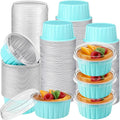 Gejoy 400 Pcs Aluminum Foil Baking Cups with Lids 5 oz Disposable Ramekins Mini Cake Pans Creme Brulee Cupcake Liners Muffin Dessert Container for Wedding Birthday Party (Elegant,Blue Color)
