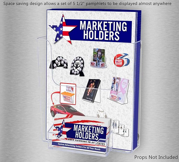 12 Pack Magnetic Brochure Holder for 6 Inch Booklets and 3.5" x 2" Cards Clear Plastic Metal Surface Mount Organizer for Medical Offices and Theme Parks by Marketing Holders