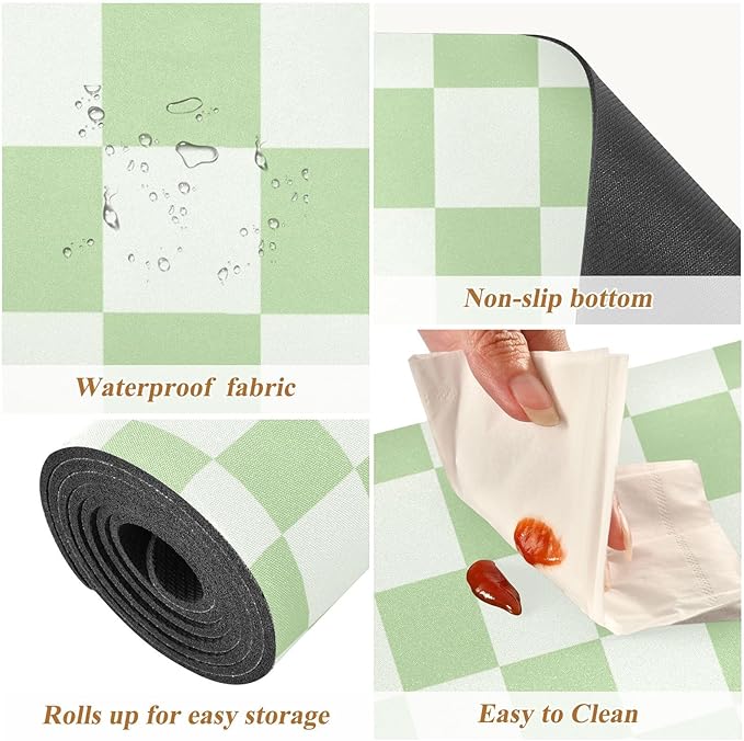 Checkered Mint Green and White Trivet Table Runner Heat Resistant 230F for Hot Dishes Pots Plates Kitchen Dining Table Protector Decorative 39.37 X 11.8 Inch