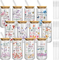 Teenyyou 12 Set of Christian Gifts for Women Bible Verse Glasses Tumbler with Bamboo Lid and Glass Straw 16oz Inspirational Religious Coffee Cup for Back to School Teacher Appreciation Gifts
