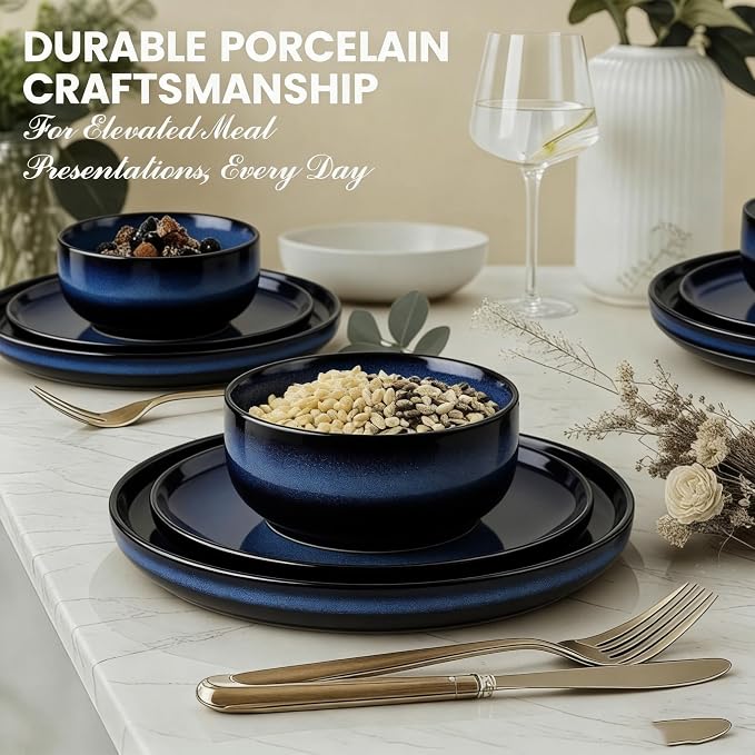 Plates and Bowls Sets,12 Pieces Round Porcelain Dinnerware Sets,Dishes, Plates, Dishware Sets,Chip Resistant Ceramic Dish Set Dining Dinner Ware Service for 4