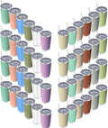 20oz insulted tumblers stainless steel cup Tumbler Bulk with push Lid, and metal straw powder coated coffee cup for cold and hot drinking (48, Modern MIX color)
