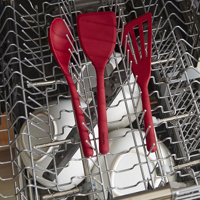 GreenPan Silicone Mixing Spatula, Scraping Baking Cooking Kitchen Utensil, Flexible Rubber Nonstick Cookware, Rigid Steel Core, Heat-Resistant, Anti-Slip Handle, BPA-Free, Dishwasher Safe, Red