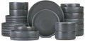 Herogo Dinnerware Dishes Sets with Salad Bowls, 24 Piece Plates and Bowls for 6, Dishwasher & Microwave Safe Ceramic Stoneware for Kitchen, Dark Gray