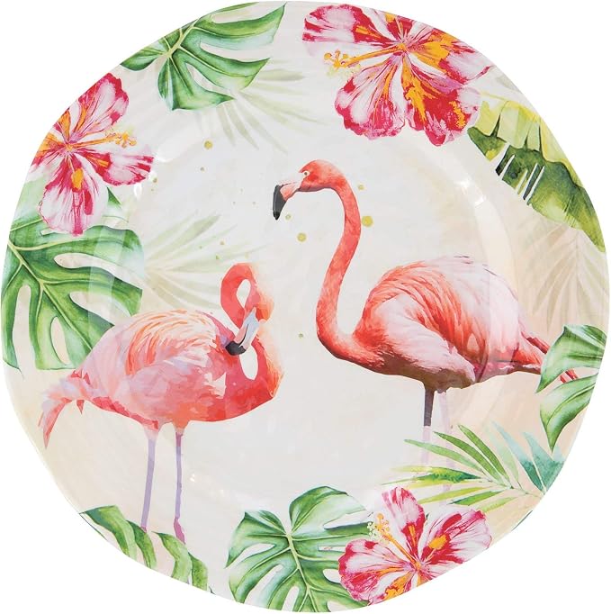 UPware 12 Piece Flamingo Melamine Dinnerware Sets, Outdoor Dishes Set, Plates and Bowls Sets, Service for 4, Multicolor