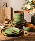 LERATIO Ceramic Dinnerware Sets for 4, 12 Pieces Ceramic Plates and Bowls Sets, Scratch Resistant Dish Set, Oven, Microwave & Dishwasher Safe-Sage Meadow Green