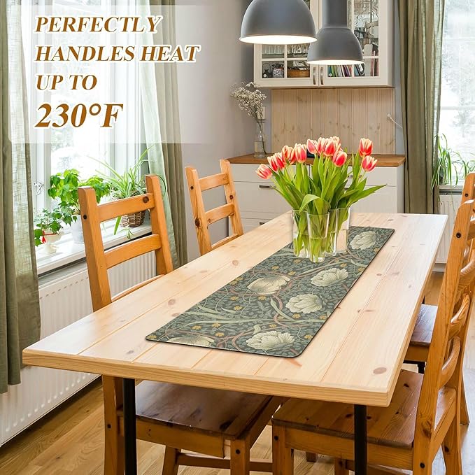 ALAZA William Morris Trivet Table Runner 40 Inches Long Trivet for Hot Pots and Pans/Hot Dishes,Table Protector Heat Up to 230F, Decorative Hot Plates Mat for Kitchen Countertop