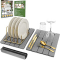Large Foldable Stone Dish Drying Mat – Diatomaceous Earth, 12"x16" Each or 24"x16" Combined – Fast Dry, Anti-Slip Pad, Sanding Tool & Instruction Manual for Kitchen, Bathroom or RV (2-Pack)